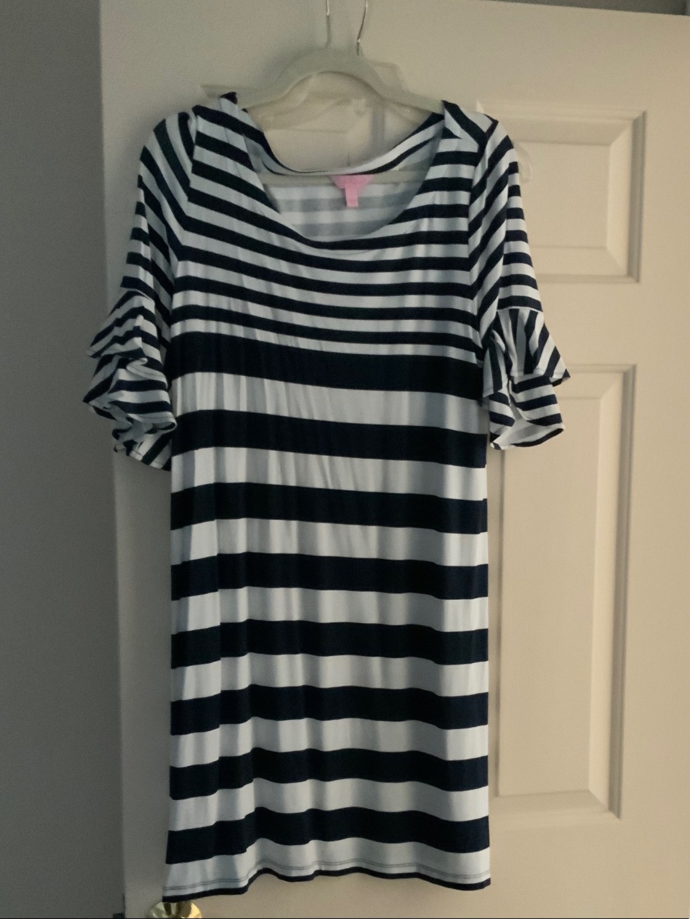 Lilly Pulitzer Navy and White Striped Ruffle Sleeve Dress